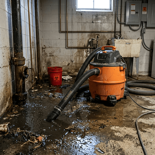 A Conrad’s technician performing sewage cleanup at a home in East Tennessee.