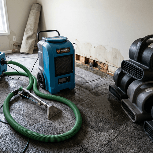 A Conrad’s technician performing structural drying at a home in East Tennessee.
